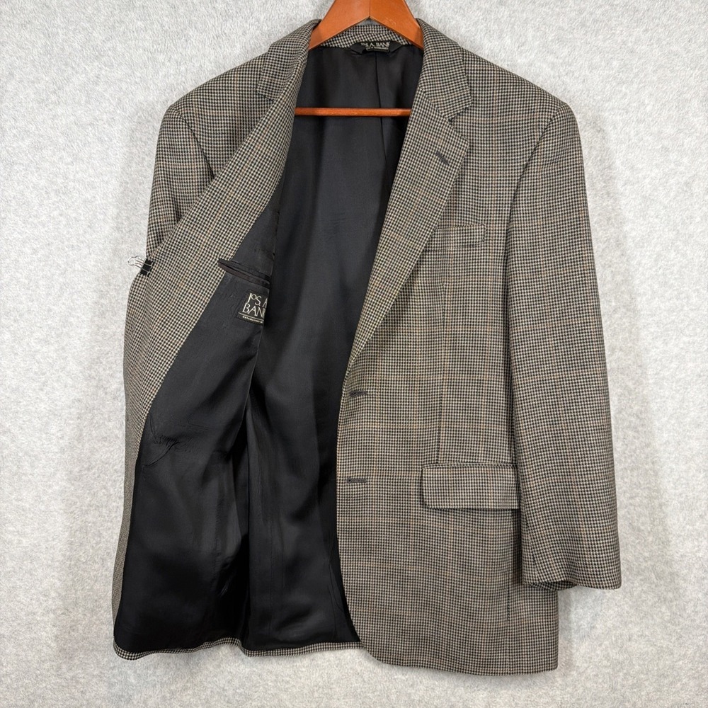 Jos A Bank 40R Silk Wool Houndstooth Black Brown Windowpane Blazer Sport coat